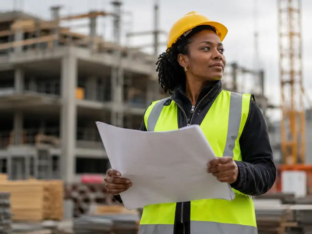 Mevrouw aan het werken in de bouw (AI gegenereerd)